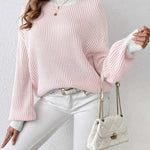 Nadorine Sweater Casual Long Sleeve Color Block Loose Pullover