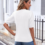 Nadorine Short Sleeve Cardigan Button Down Ribbed Knit Sweater Tops