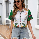 Nadorine Button Down Blouse Rolled Cuffed Short Sleeve Shirts