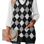 Stylish V-neck Sweater Knit Vest with Pocket (US Only)