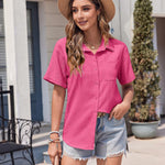 Nadorine Short Sleeve Button Down Shirt Casual Loose Fit Blouses