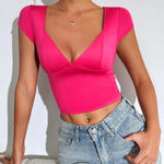 Zeagoo Womens Sexy Deep V Neck Tops Short Sleeve Shirts