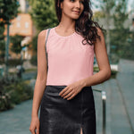Nadorine Blouse Top Chiffon T-Shirt Sleeveless Crew Neck Tops (DE Only)