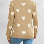 Nadorine Casual Slim Peach Heart Pattern Long Sleeve Sweater