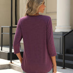 Nadorine 3/4 Length Sleeve Tops Loose Fit Shirts Pleated Tunics