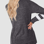Striped Print Plus Size Blouse Casual Plain Color Tunic Tops