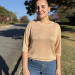 Nadorine Loose Short Sleeve Tunic Tops Crochet Knit Pullover Sweater