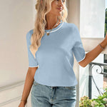 Nadorine Short Sleeve Sweater Crew Neck Dressy Casual Soft Knit Tops