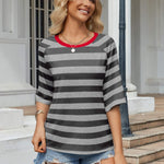 Nadorine Oversized Loose Fit Short Sleeve Striped Tops