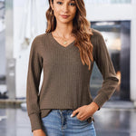 Nadorine Long Sleeve Shirts for Women V Neck Casual Sweaters