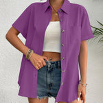 Zeagoo Womens Button Down Linen Shirt Short Sleeve Cotton Blouse