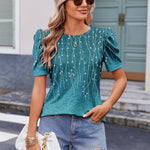 Nadorine Blouse Dressy Casual Puff Short Sleeve Boho Tops
