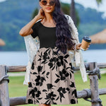 Nadorine Casual Dress Floral Patchwork Dress with Pockets