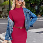 Nadorine Women's Bodycon Dress Long Sleeve Slim Fit Turtleneck Dress