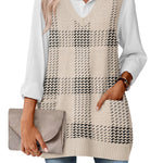 Stylish V-neck Sweater Knit Vest with Pocket (US Only)