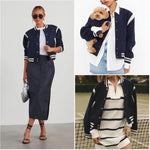 Nadorine Women's Bomber Jacket Casual Striped Button Down Coat