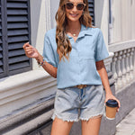 Nadorine Short Sleeve Button Down Shirt Casual Loose Fit Blouses