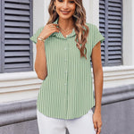 Nadorine Button Down Shirts Cap Sleeve V Neck Casual Blouses Tops
