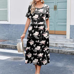 Nadorine Midi Floral Flutter Short Sleeve Casual Dresses with Pockets