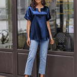 Satin Silk Blouse Tops - Nadorine (Us Only)