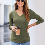 Nadorine Long Sleeve Shirts for Women V Neck Casual Sweaters