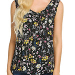 Floral V Neck Pleated Flowy Tank Top - Nadorine (Us Only)