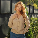 Nadorine Women's Short Cardigan Knitted V-Neck with Buttons