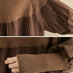 Knitting Pleats Split-Joint High-Neck Pullover Top