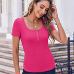 Nadorine Short Sleeve Shirts Ribbed Knit Square Neck Tshirt