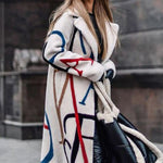 Nadorine Casual Long Sleeve Lapel Printed Notched Collar Warm Midi Jacket Overcoat