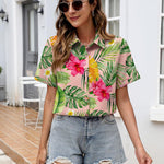 Nadorine Button Down Blouse Rolled Cuffed Short Sleeve Shirts