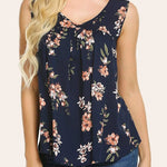 Floral V Neck Pleated Flowy Tank Top - Nadorine (Us Only)