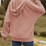 V-Neck Zipper Closure Solid Color Long Loose Hoodie Jacket