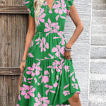 Nadorine Casual Ruffle Sleeve V Neck Midi Dress