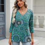 Nadorine 3/4 Length Sleeve Womens Tops Casual V Neck Shirts Soft Basic Tees Business Work Blouses
