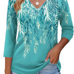 Nadorine 3/4 Length Sleeve Womens Tops Casual V Neck Shirts Soft Basic Tees Business Work Blouses
