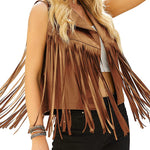 Women Faux Leather Vest Lapel Sleeveless Drape Tassel Open Front PU Fringe Jacket S-XXL - Nadorine (Us Only)