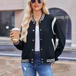 Nadorine Women's Bomber Jacket Casual Striped Button Down Coat