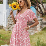 Zeagoo Womens Casual Swing Floral Ruffle Short Sleeve Sundresses