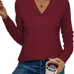 Nadorine Sweaters for Women Long Sleeve Shirts V Neck Knit Pullover