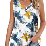 Nadorine Pleated Tank Tops Loose Fit V Neck Sleeveless Tops