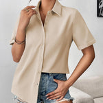 Nadorine Button Down Blouse Rolled Cuffed Short Sleeve Shirts