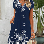 Nadorine Women's Casual A-Line Dresses with Pockets Floral Tshirt Dress