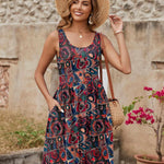 Nadorine Boho Floral Casual Tank Dresses with Pockets