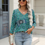 Nadorine 3/4 Length Sleeve Womens Tops Casual V Neck Shirts Soft Basic Tees Business Work Blouses
