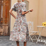 Nadorine Midi Floral Flutter Short Sleeve Casual Dresses with Pockets
