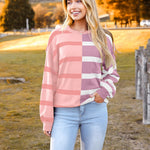 Nadorine Striped Oversized Sweater Color Block Loose Pullover Top