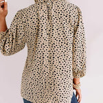 Nadorine Leopard Printed Long Sleeve Ruffle Hem Babydoll Blouse Shirt Tunic Top