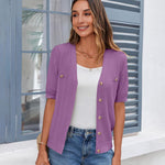 Nadorine Short Sleeve Cardigan Button Down Ribbed Knit Sweater Tops