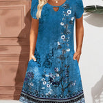 Nadorine Women's Casual A-Line Dresses with Pockets Floral Tshirt Dress